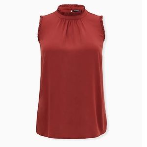 BRICK RED RUFFLE TRIM MOCK NECK TANK
